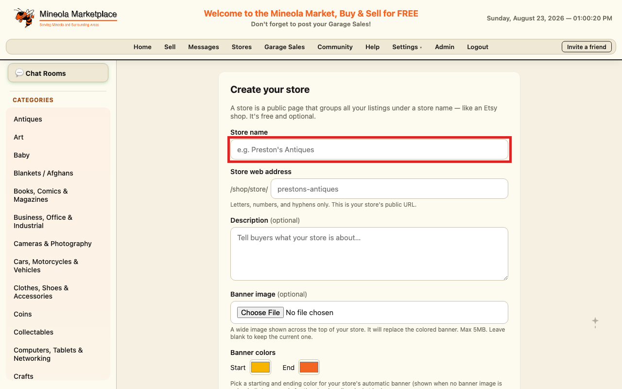Setting up a store